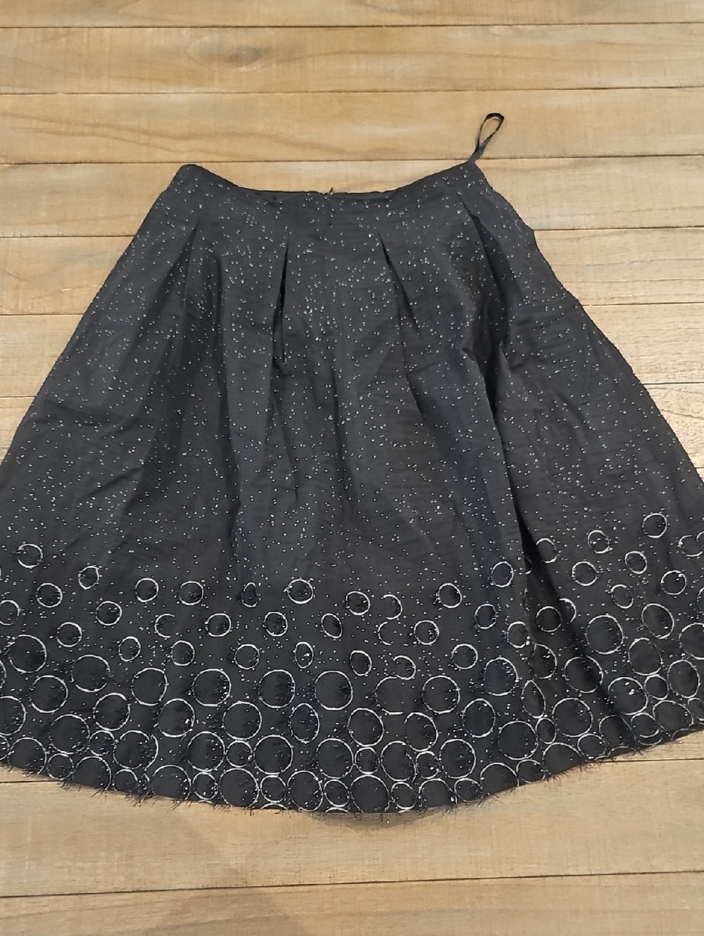 Embroidered Black A-Line Skirt with Circular Hem Detail